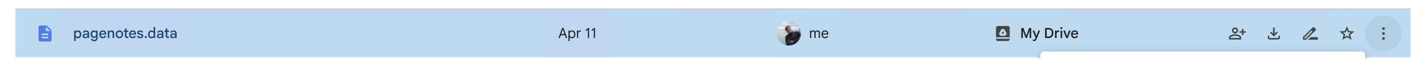 Context menu showing three-dot menu for pagenotes.data